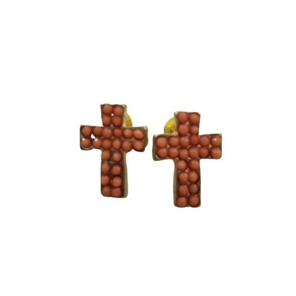 Cross Earrings Orange Dot‎ Southwestern Gold Tone S